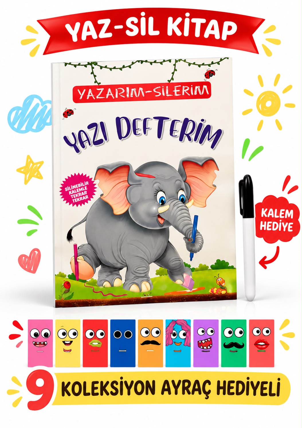 Yaz Sil Yazı Defteri - Okul Öncesi Bitmeyen Yazı Defteri